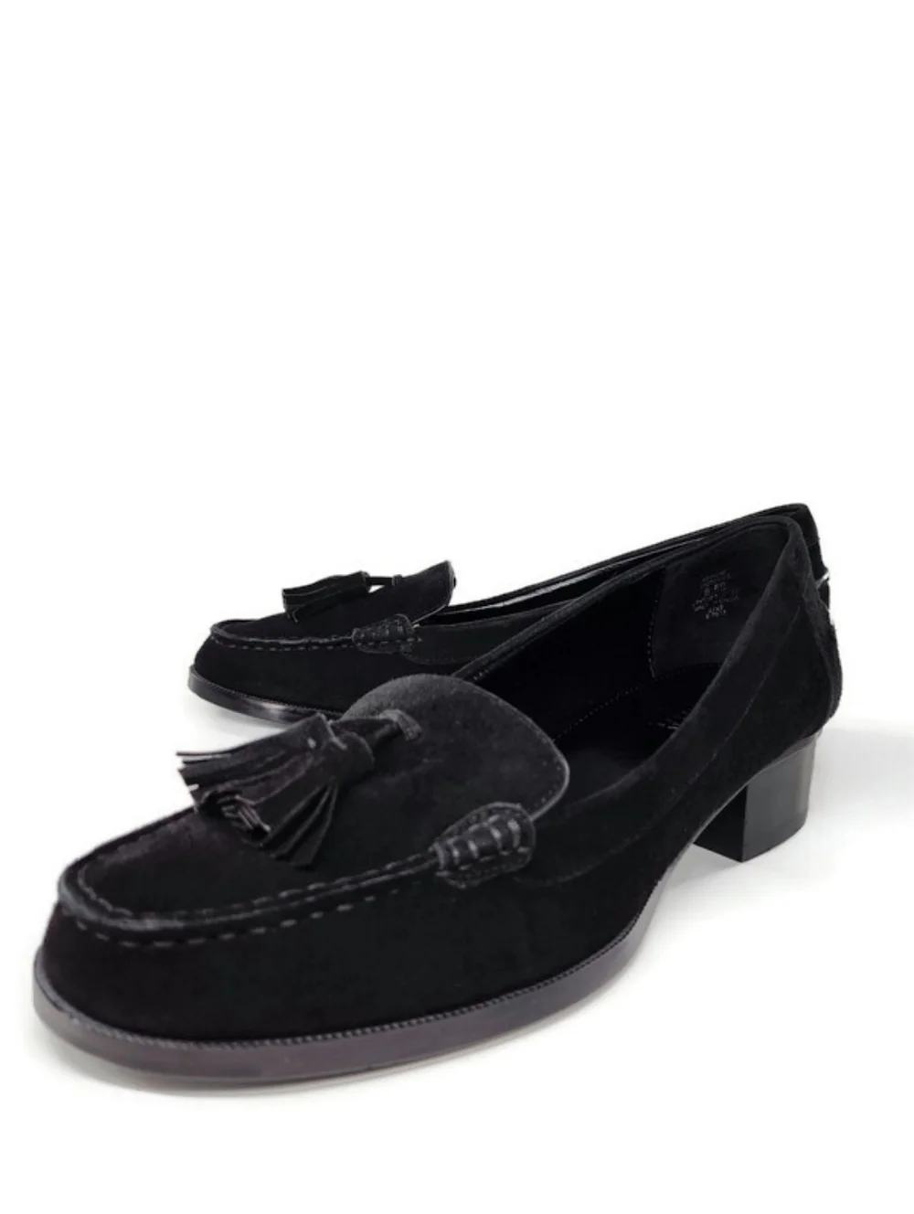 Lauren Ralph Lauren Pomona Black Suede Moc-Toe Slip-On Tassel Penny Loafers